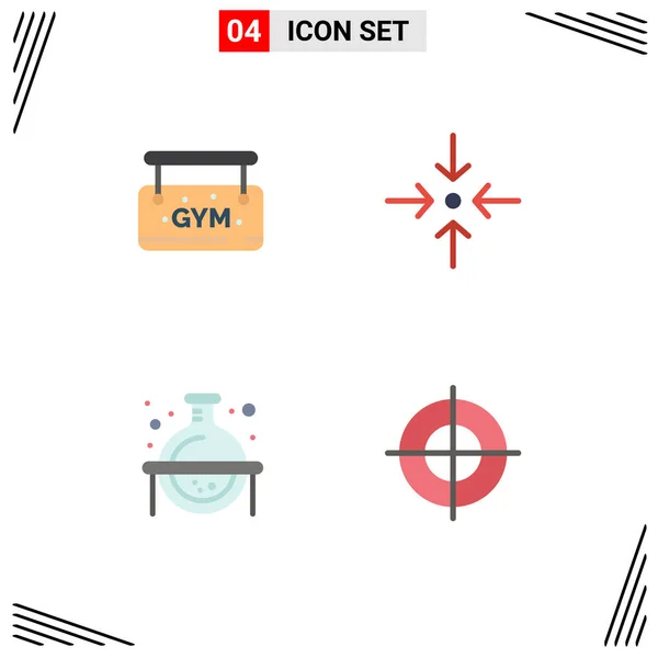 Set Paquetes Iconos Planos Comerciales Para Gimnasio Estudio Flecha Química — Vector de stock