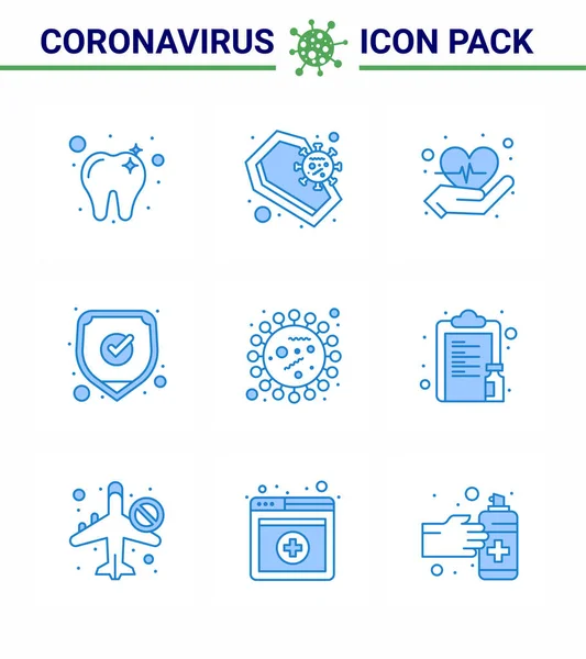 Romanzo Coronavirus 2019 Ncov Blue Icon Pack Covid Batteri Cura — Vettoriale Stock