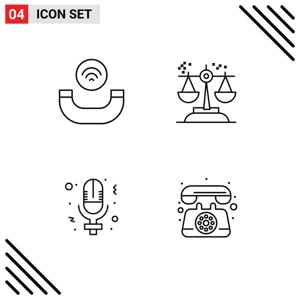 Icône Vectorielle Paquet Signes Symboles Ligne Pour Appel Microphone Choix — Image vectorielle