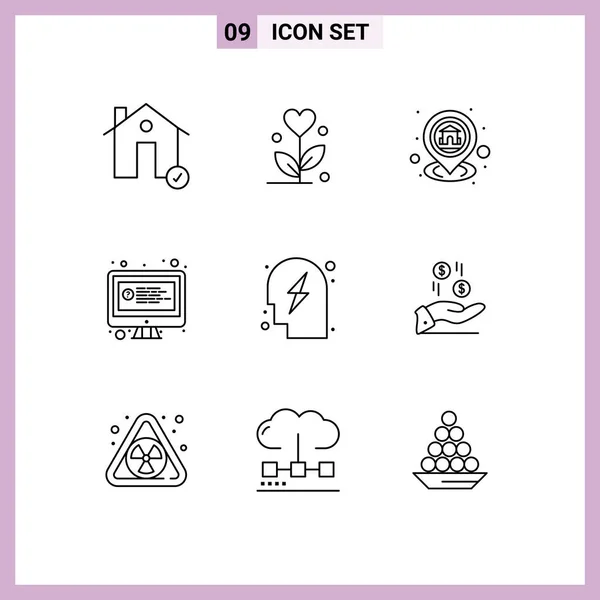 Pictogram Set Simple Outlines Chat Online Heart Computer Map Editable — Stock Vector