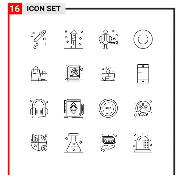 16テーマベクトルの概要と編集可能なシンボルのショップ ハンドバッグ バッグ Ui編集可能なベクトルデザイン要素 — ストックベクタ