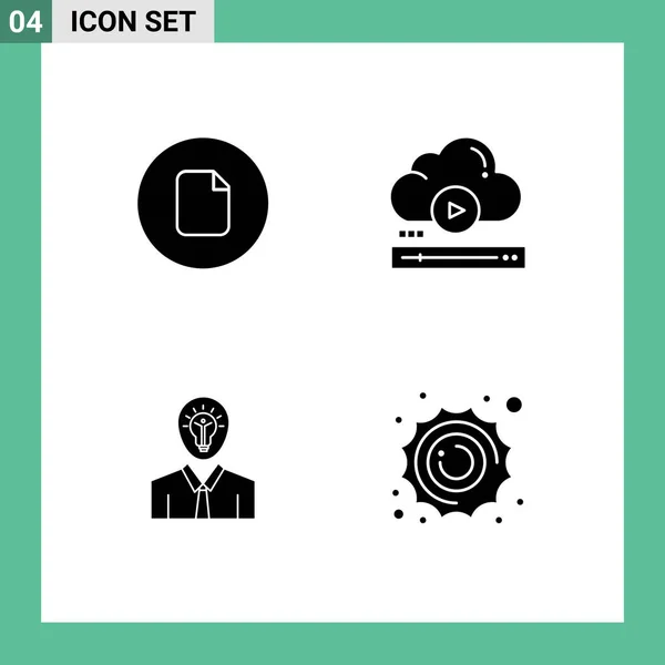 Mobile Interface Solid Glyph Set Pictograms Document Man Player Success — Stockový vektor