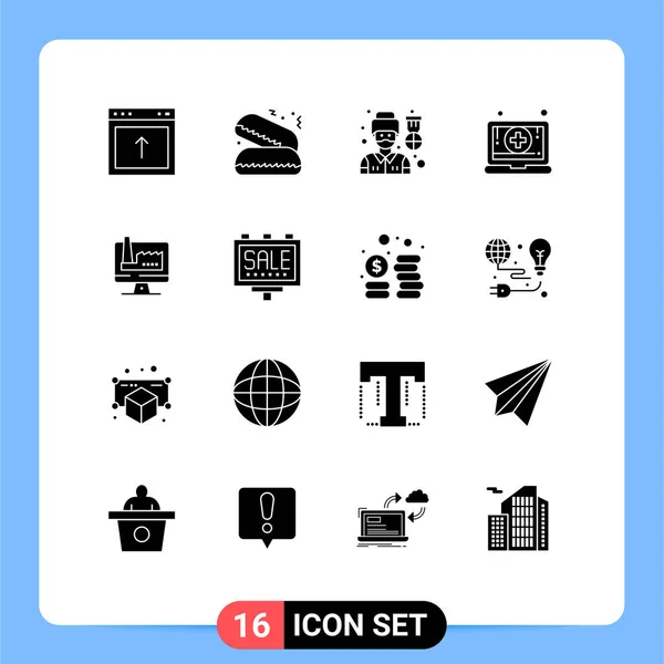 Grupo Glifos Sólidos Signos Símbolos Para Monitor Computadora Piloto Farmacia — Archivo Imágenes Vectoriales