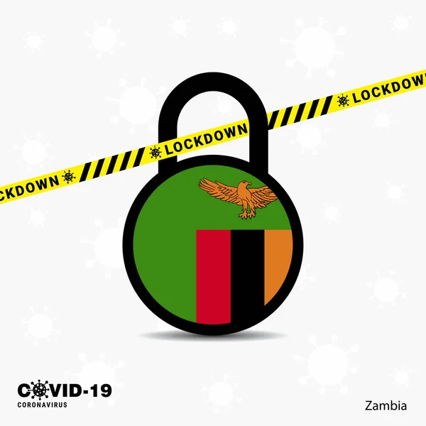 Zambia Lock Lock Plantilla Conciencia Pandémica Coronavirus Diseño Bloqueo Covid — Vector de stock