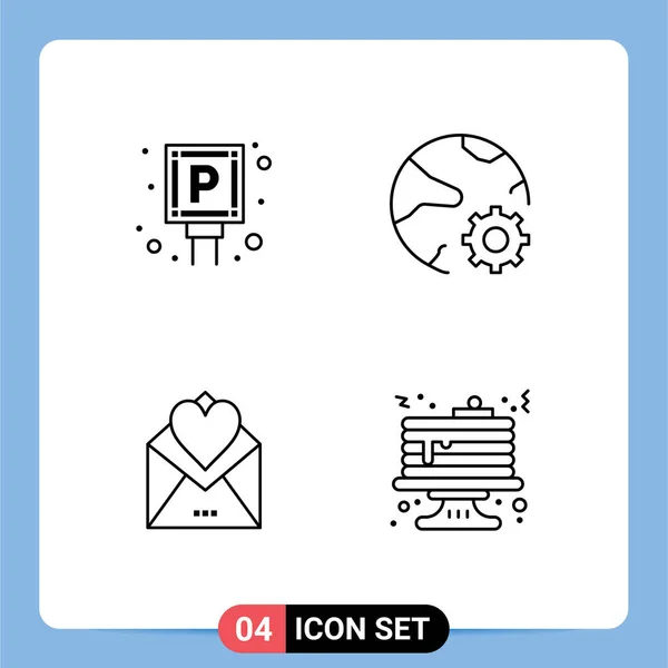 ピクトグラム4のシンプルなファイルラインフラット色の車 サイン インターネット カード編集可能なベクトルデザイン要素のセット — ストックベクタ