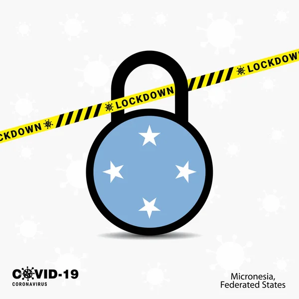 Micronesia Federated States Lock Lock Coronavirus Pandemic Awareness Template Covid — Vector de stock