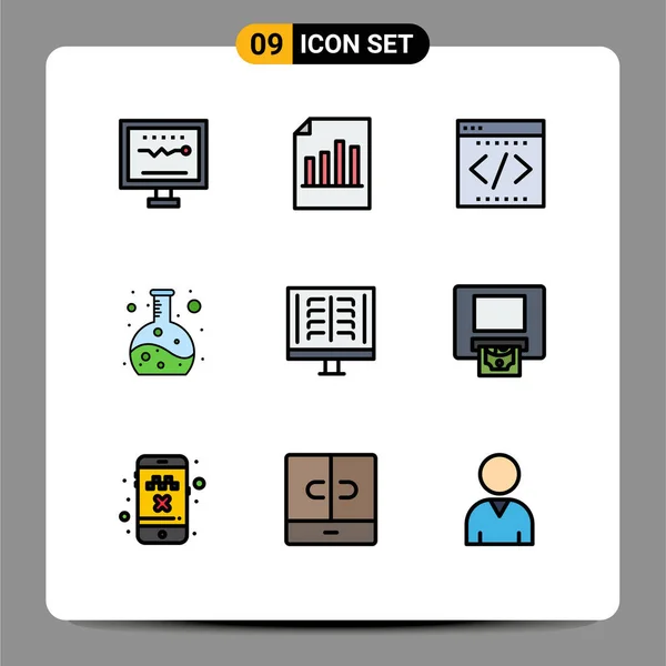 Universal Icon Symbols Group Modern Filledline Flat Colores Matraz Química — Archivo Imágenes Vectoriales