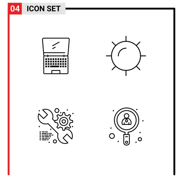 Line Pack Mit Universellen Symbolen Für Computer Einstellung Laptop Sonne — Stockvektor