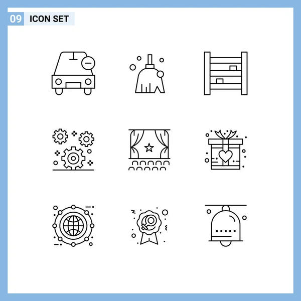 Mobile Interface Outline Set Pictograms Setting Gear Sweep Cog Interior — Stock Vector