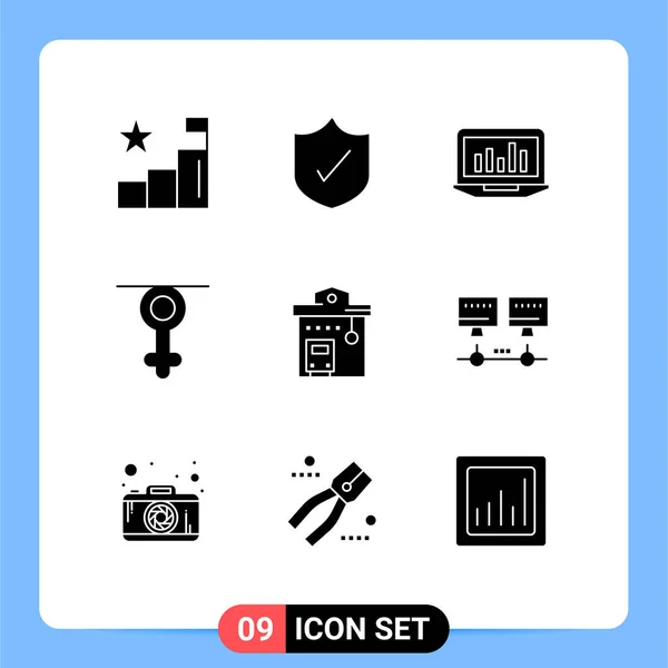 Pictogram Set Simple Solid Glyphs Bus Station Human Graph Queen — Stock Vector