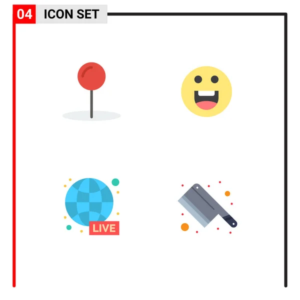 Flat Icon Pack Mit Universellen Koordinatensymbolen Weltweit Emojis Rundfunk Küche — Stockvektor