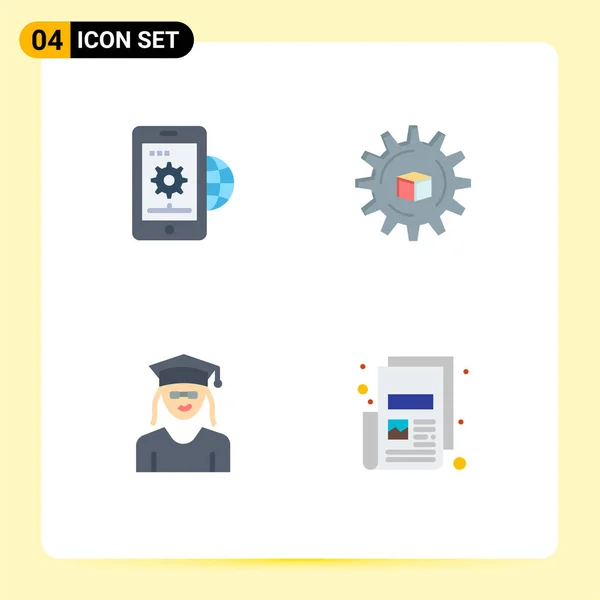 Modern Set Flat Icons Pictograph Business Cap Globe Data Graduation — Stock Vector