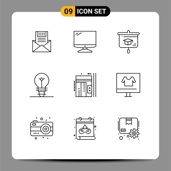 User Interface Outline Pack Modern Signs Symbols Bulb Presentation Computer — Vetor de Stock