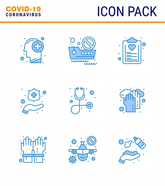 Blue Viral Virus Corona Icon Pack Healthcare Washing Check List — Stock Vector