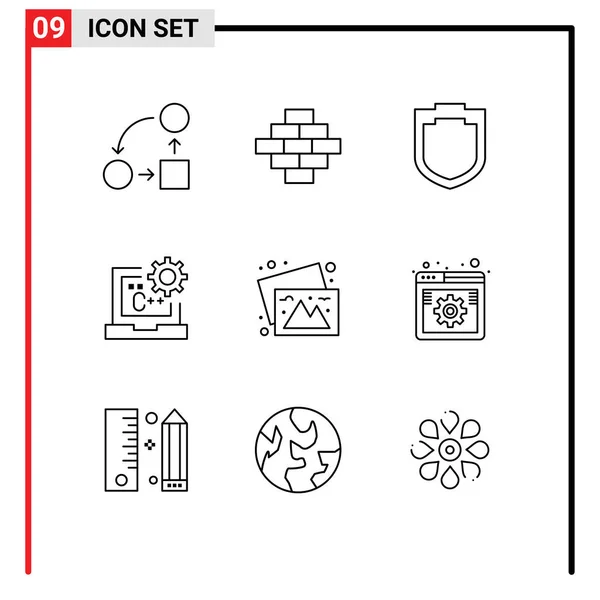 Set Modern Icons Symbols Signs Photos Development Protection Develop Code — Stock Vector