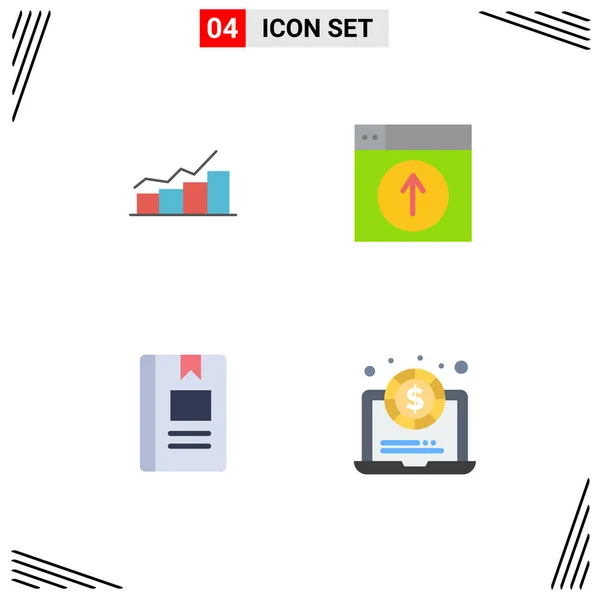 Modern Set Flat Icons Pictograph Growth Design Graph Upload Book — 스톡 벡터