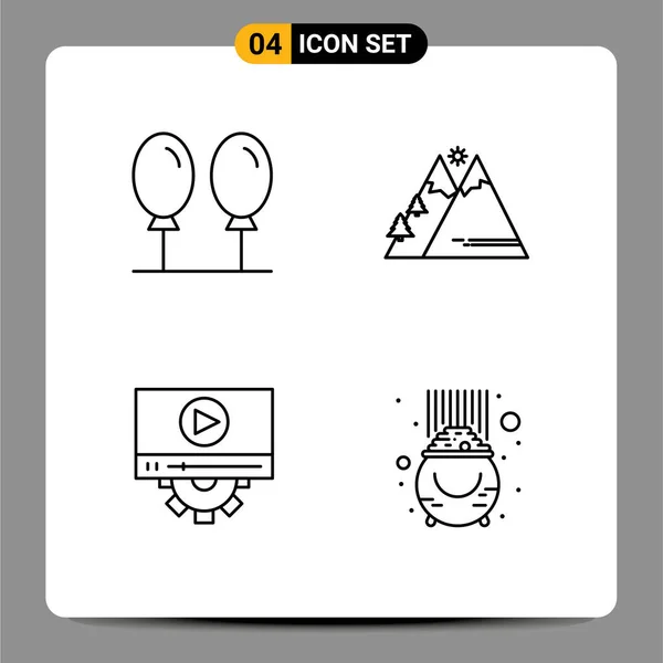 Pictogram Set Simple Filledline Flat Colors Beach Play Mountains Sun — Stock Vector