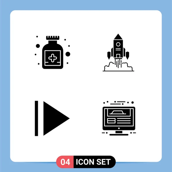 User Interface Pack Basic Solid Glyphs Antidote Monitor Rocket Launch — Stock Vector