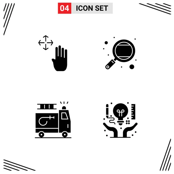 Set Modern Icons Symbols Signs Hand Firefighter Hold Research Car — Stock Vector