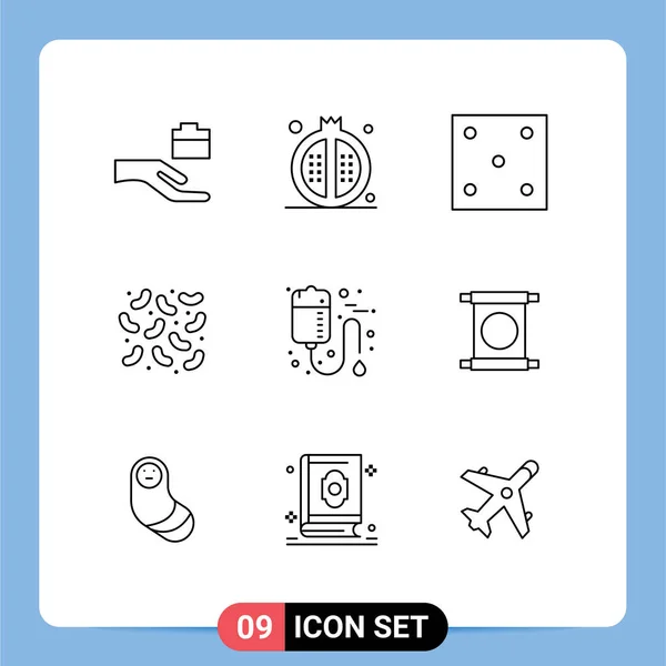 Set Modern Icons Symbols Signs Medical Bag Dice Virus Bacteria — Stock Vector