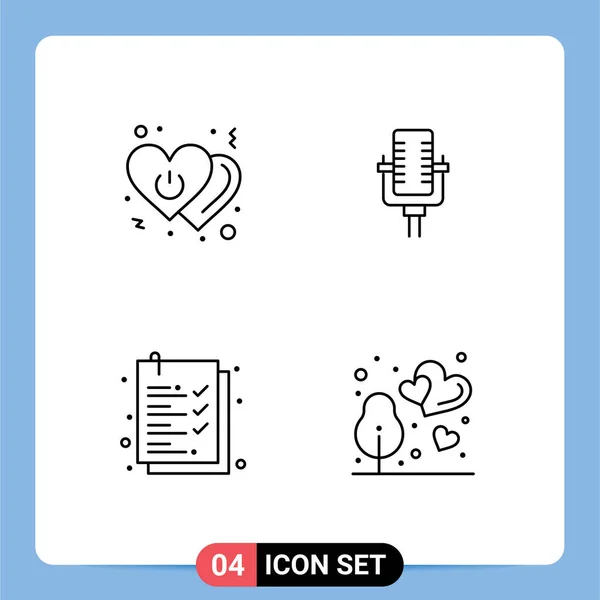 Set Modern Icons Symbols Signs Heart Check List Power Multimedia — Stock Vector
