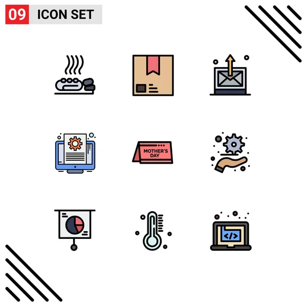 Conjunto Iconos Interfaz Usuario Moderna Signos Configuración Documento Paquete Tecnología — Archivo Imágenes Vectoriales
