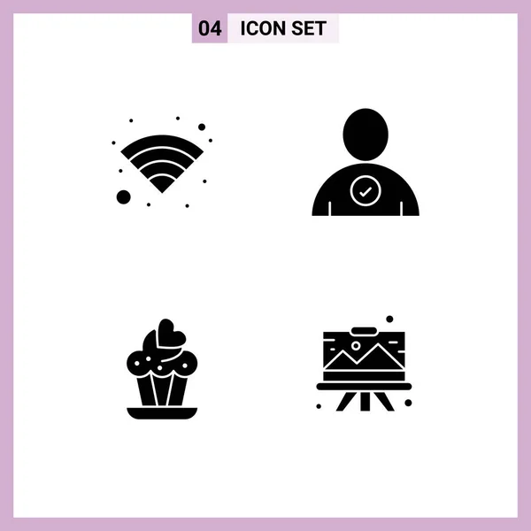 Universal Solid Glyph Signs Symbols Technology Designing Check Cupcake Easel — Stock Vector