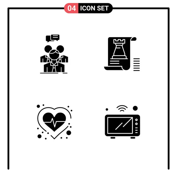 Solid Glyph Pack Universal Symbols Group Fort People Castle Heart — Stock Vector