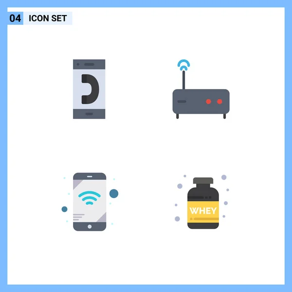 Modern Set Flat Icons Pictograph Call Network Conversation Modem Nutrition — Stock Vector