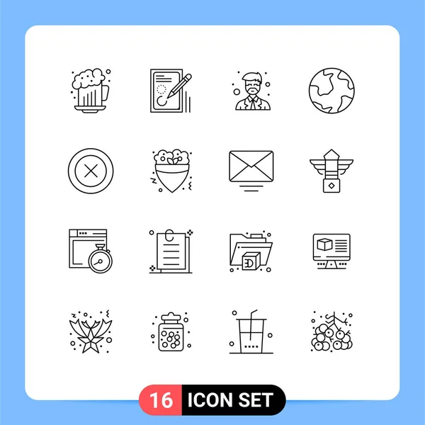 Mobile Interface Outline Set Pictograms Discovery World Drawing Globe Teacher — Stock Vector