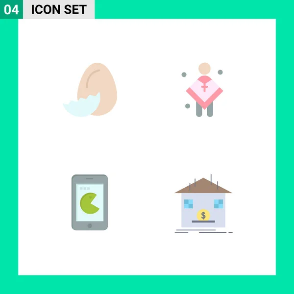 卵の4つのテーマベクトルフラットアイコンと編集可能なシンボル 電話編集可能なベクトルデザイン要素 — ストックベクタ