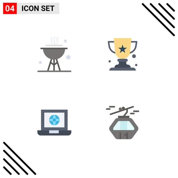 Set Iconos Planos Comerciales Para Barbacoa Globo Cena Ganador Elementos — Vector de stock