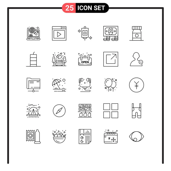 Creative Icons Modern Signs Symbols Bottle Money Video Page Coins — Stock Vector