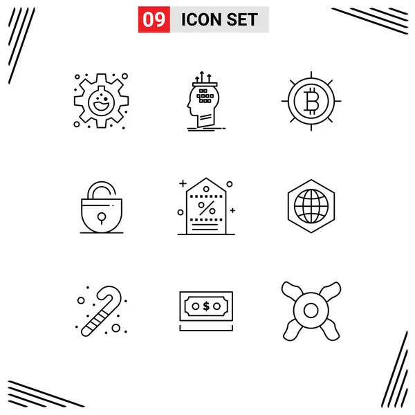 Universal Icon Symbols Group Modern Outlines Promotion Discount Thinking Internet — Stock Vector