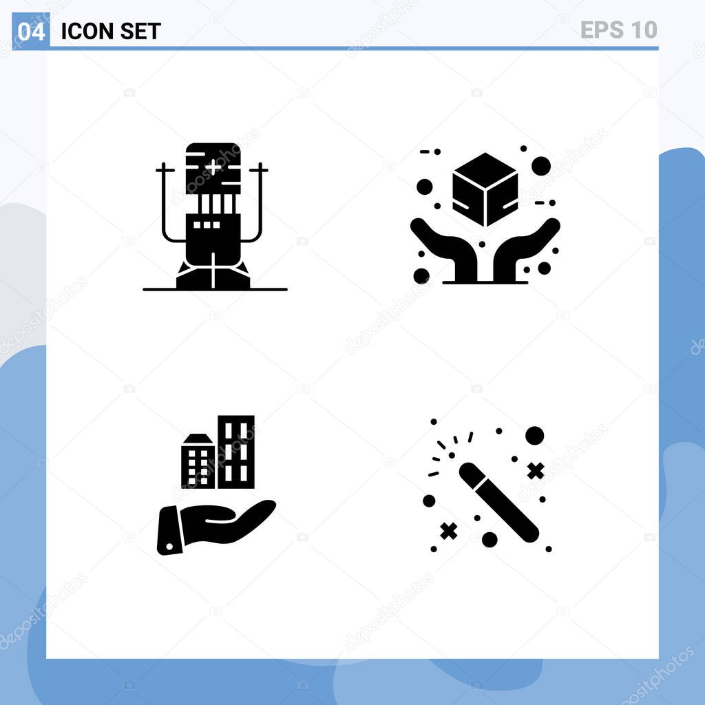 4 Thematic Vector Solid Glyphs and Editable Symbols of biochip, architecture, machine, hand, modern Editable Vector Design Elements