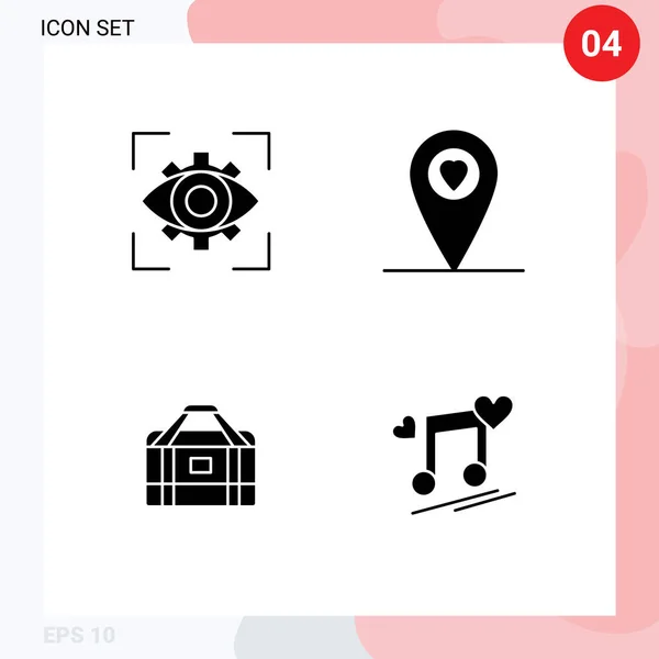 Solid Glyph Pack Universal Symbols Eyesight Gym View Heart Music — Stock Vector