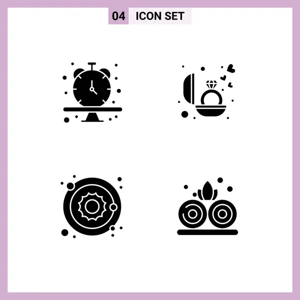 Szilárd Glyph Pack Univerzális Szimbólumok Óra Bolygó Idő Jelen Nap — Stock Vector