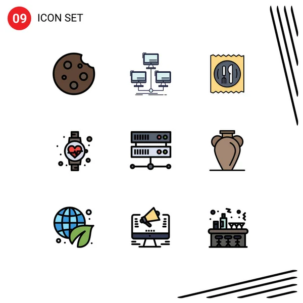 Set Dari Vector Filledline Flat Colors Grid Untuk Pusat Data - Stok Vektor