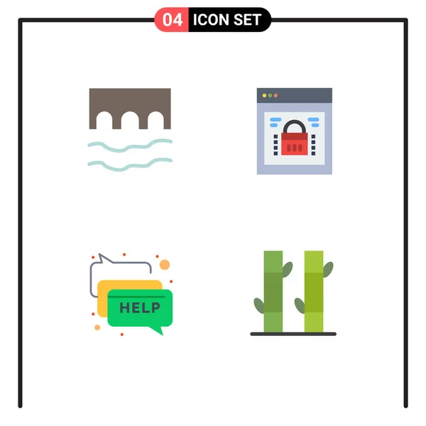 Interface Utilisateur Paquet Icônes Plates Base Pont Sécurité Web Monument — Image vectorielle