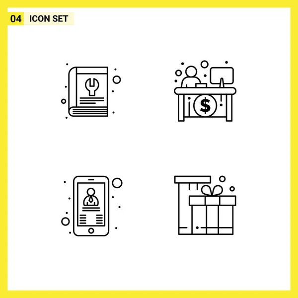 Set Modern Icons Symbols Signs Book Contact Service Economy User — Stock Vector