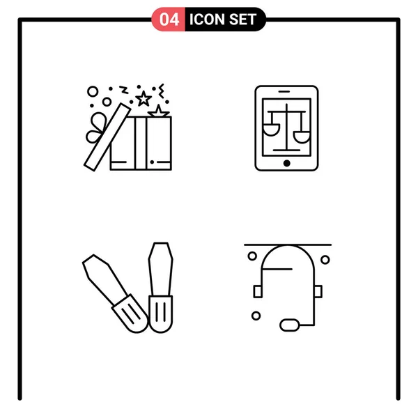 4つの創造的なFilledlineフラットギフトの色 オンライン プレゼント インターネット ツールのパック編集可能なベクトルデザイン要素 — ストックベクタ