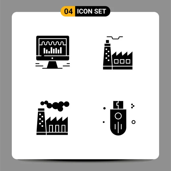 Solid Glyph Pack Universal Symbols Computer Pollution Graph Construction Smoe — 스톡 벡터