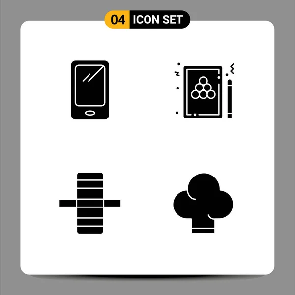 4ユーザーインターフェイス現代的な記号や携帯電話 ゲーム アンドロイド ビリヤード ギアのシンボルの固体グリフパック編集可能なベクトルデザイン要素 — ストックベクタ