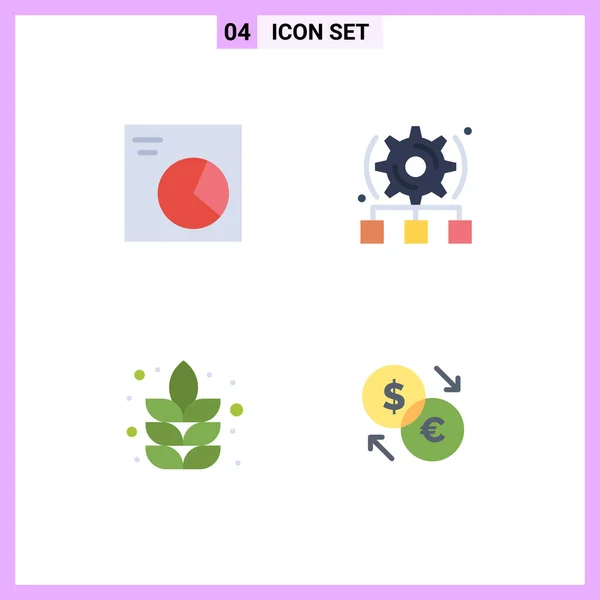 Group Flat Icons Signs Symbols Analytics Plant Setting Server Currency — Stock Vector