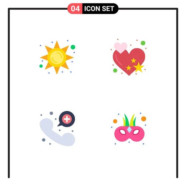 Universal Flat Icon Signs Symbols Brightness Emergency Sun Light Heart — Stock Vector