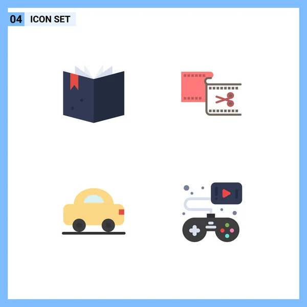 Flat Icon Pack Universal Symbols Book Car Clip Editing Vehicles — Stock Vector