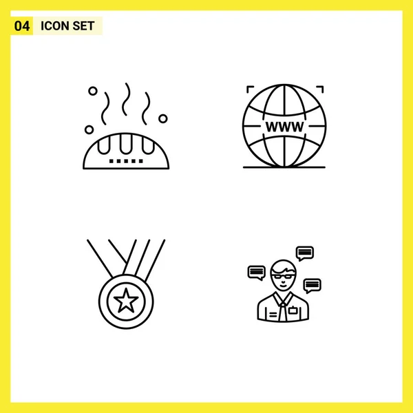 Line Pack Universal Symbols Bread Medals Food Designing Ribbon Editable Stock Vector