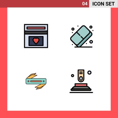 Fonun, bıçağın, düğünün, sanatın, keskin Düzenlenebilir Vektör Tasarım Elemanlarının 4 yaratıcı Filledline Düz Renkleri paketi