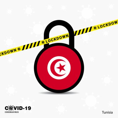 Tunus Kilidi Kilidi Coronavirüs Salgın Bilinç Şablonu. COVID-19 Kilitleme Tasarımı