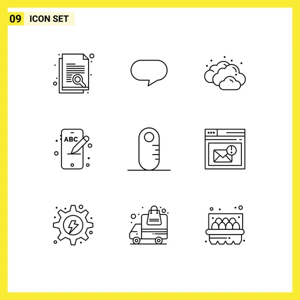 Set Modern Icons Symbols Signs Inbox Audiometer Cloudy Ruler Phone — Stock Vector